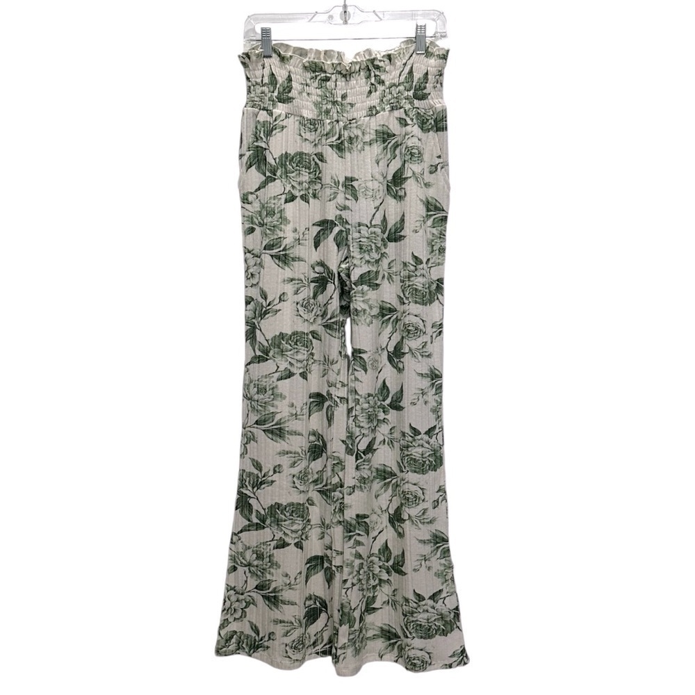 NEW CHASER Rose Print Toile Flare Leg Pull-on Pants Smocked Waist Size‎ Small